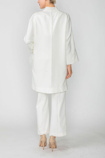 Off White Kimono With Rose Pocket